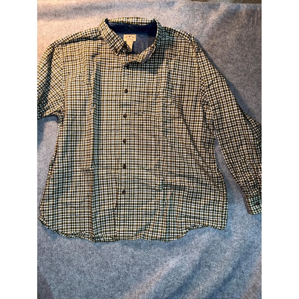 Blue Mountain Shirt Men 2XL Green Plaid Flannel Cotton Shirttail Hem Button Down